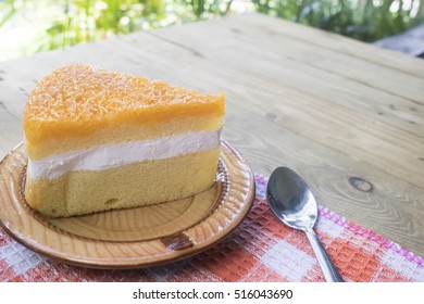 Foi tong cake,Golden threads chiffon cake on wood table
