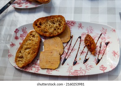 Foie Gras With Sauce And Toasted Bread. Top View