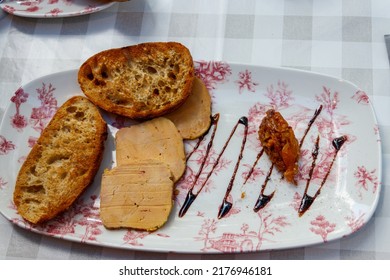 Foie Gras With Sauce And Toasted Bread. Top View