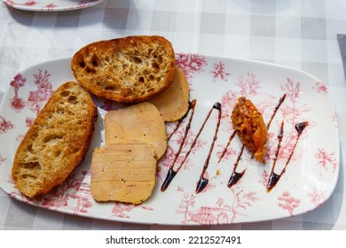 Foie Gras With Sauce And Toasted Bread. Top View