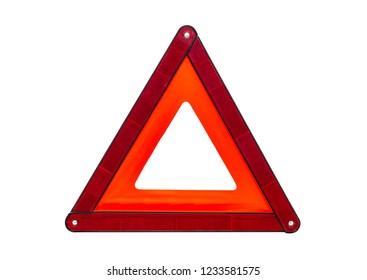 Foldaway, reflective road hazard warning triangle isolated on a white background with a clipping path.