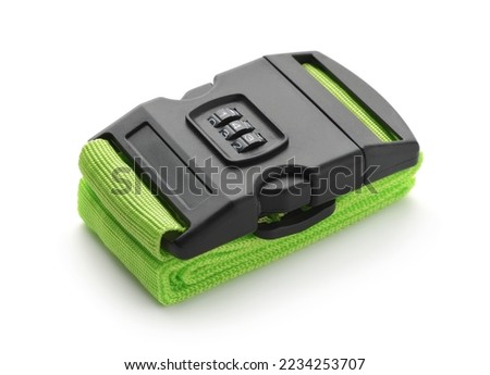 Folded adjustable luggage strap with combination lock isolated on white