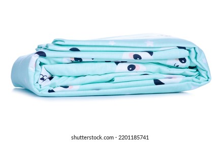 Folded baby bed linen on white background isolation