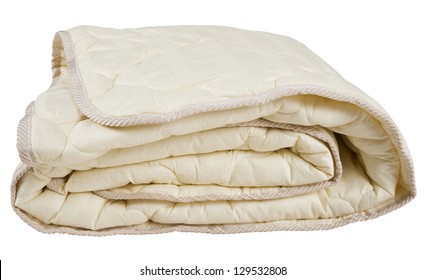 Folded Beige Blanket, Isolated On White.