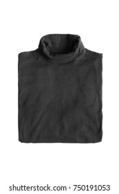 Folded Black Basic Turtle Neck Pullover Isolated Over White