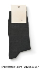 Folded Black Mens Socks With Blank Tag Isolated On White