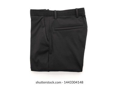 Folded Black Pants Isolated On White Background