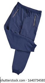 Folded Blue Jogging Pants. Isolated Image On A White Background. Set.