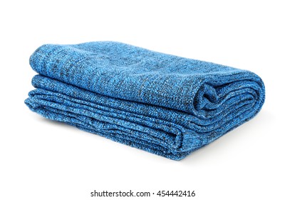 Folded Blue Warm Blanket Isolated On White