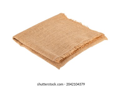 Folded burlap hessian sack isolated on white   background.