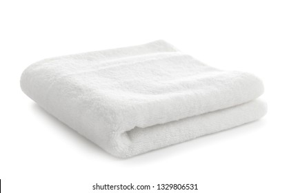 Folded Clean Soft Towel On White Background