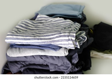 Folded Clothes Wardrobe On Shelf Things Stock Photo 2155114659 ...