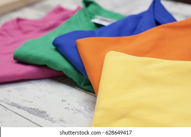 Folded Colored Tshirts In A Shop