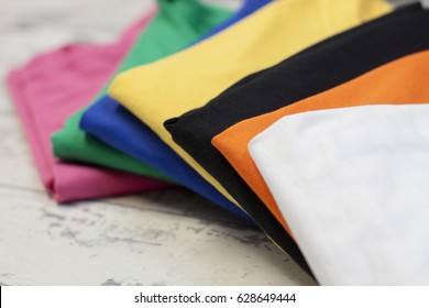 Folded Colored Tshirts In A Shop