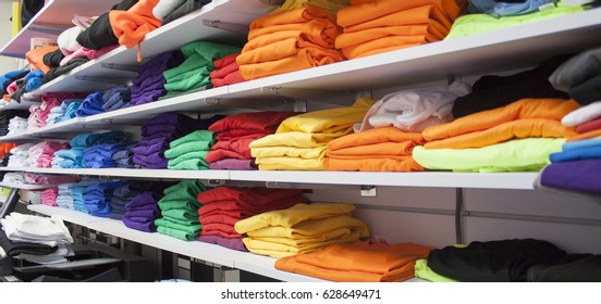 Folded Colored Tshirts In A Shop