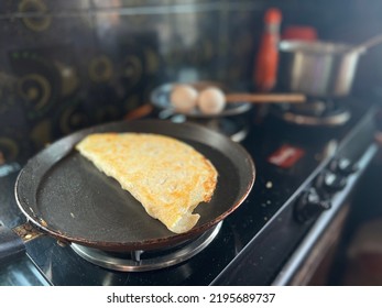 Folded Frying Egg Dosa In Pan