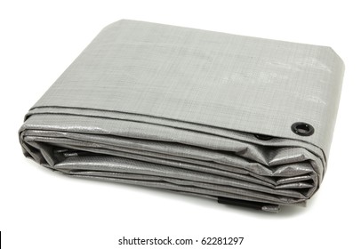 Folded Gray Tarp Isolated Over White