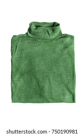 Folded Green Turtle Neck Sweater Isolated Over White