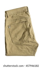 Folded Khaki Pants Isolated Over White