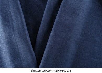 Folded Navy Blue Linen Fabric