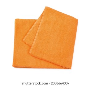 Folded Orange Beach Towel Isolated On White, Top View