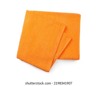 Folded Orange Beach Towel Isolated On White, Top View