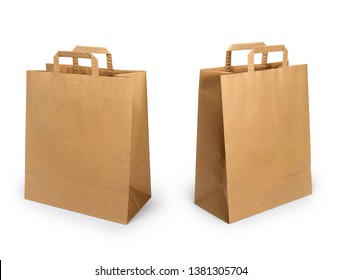 Folded Paper Bag With Handle Side View Isolated On White Background