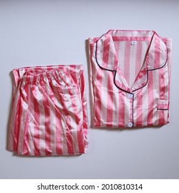 Folded Pink Satin Pajamas Set