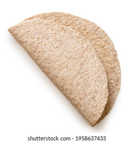 Folded Plain Spelt And Oat Tortilla Wrap Isolated On White. Top View.