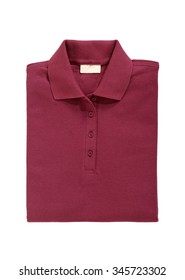 Folded Polo Shirt Bordeaux Red Isolated On White