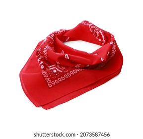 Folded Red Bandana With Paisley Pattern Isolated On White