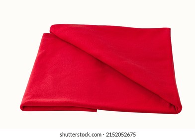 Folded Red Blanket From Fleece Material. Clipping Path.