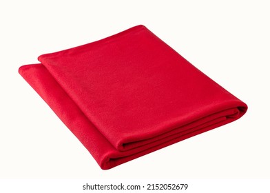 Folded Red Blanket From Fleece Material. Clipping Path.