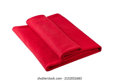 Folded Red Blanket From Fleece Material. Clipping Path.