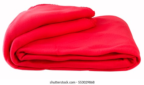 Folded Red Blanket On White Background, Clipping Path.