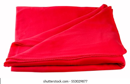 Folded Red Blanket On White Background, Clipping Path.