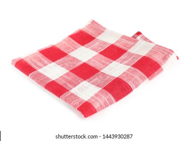 Folded Red Checkered Kitchen Towel On White Background