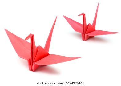 A Folded Red Paper Crane Origami Bird Isolated