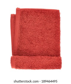 Folded Red Terry Towel Isolated Over The White Background