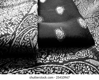 A Folded Saree In Greyscale Tone. A Saree Is A Traditional Indian Outfit Worn By Ladies.