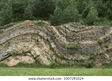folded sedimentary rock strata, Route 23, Newfoundland, New Jersey