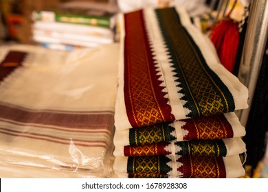 Folded Silk Dhoti In The Stall