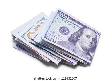 Folded Stack Of Cash Isolated On A White Background.