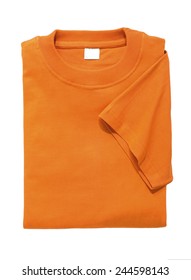 Folded T Shirt Orange Isolated On White