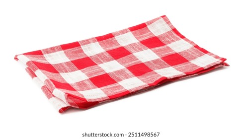 Folded tablecloth with checkered pattern isolated on white