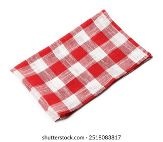 Folded tablecloth with checkered pattern isolated on white