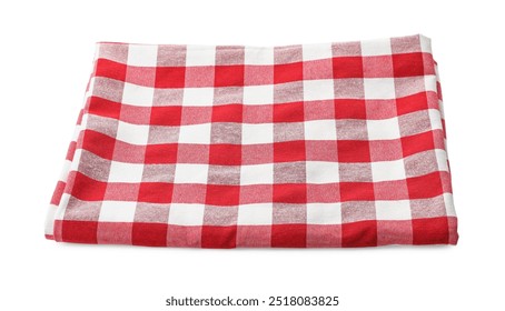 Folded tablecloth with checkered pattern isolated on white