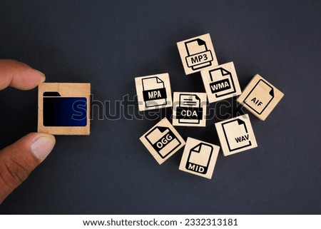 folder with icons Format audio files by file extension. concept of audio file storage format