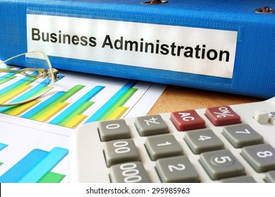 Folder With Label  Business Administration And Charts.