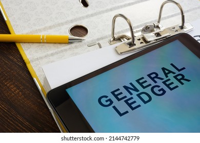 Folder And Tablet With General Ledger Data.